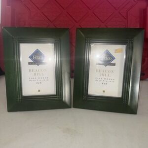 Vtg 2 Fetco Beacon Hill Green Fine Wood Hand Finished 4 X 6 Picture Frame Photos